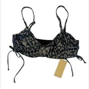 Ris-k Shore top metallic leopard print swim bikini size medium NWT
